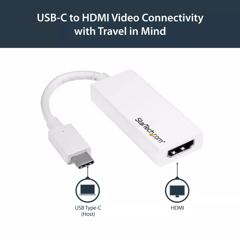 StarTech.com προσαρμογέας USB-C σε HDMI με 4K 30Hz - λευκό, USB Type-C, έξοδος HDMI, 3840 x 2160 pixel