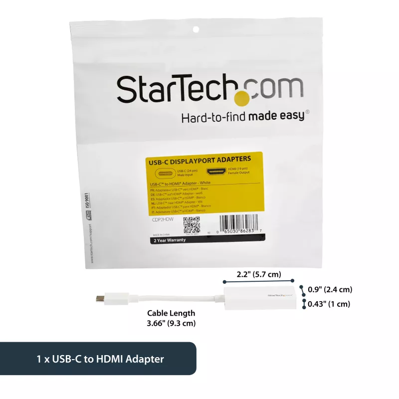 StarTech.com προσαρμογέας USB-C σε HDMI με 4K 30Hz - λευκό, USB Type-C, έξοδος HDMI, 3840 x 2160 pixel