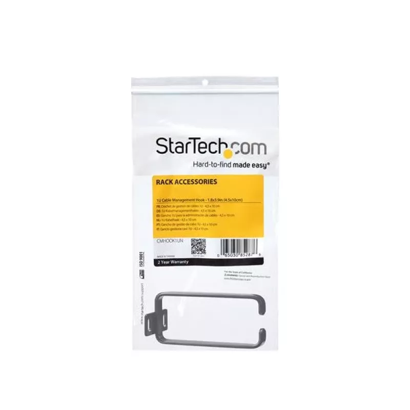 StarTech.com 1U Κάθετος διαχειριστής καλωδίων rack D-ring άγκιστρο – 4,5 x 10 cm (1,8 x 3,9 ίντσες)