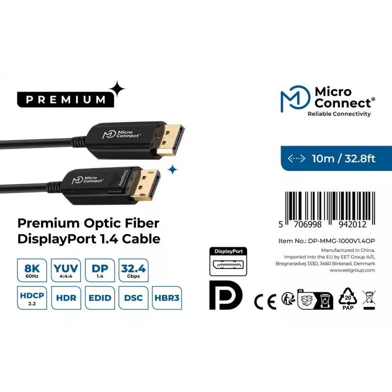 Microconnect DP-MMG-1000V1.4OP καλώδιο DisplayPort 10 m μαύρο