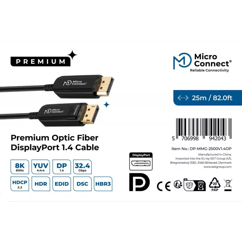 Microconnect DP-MMG-2500V1.4OP καλώδιο DisplayPort 25 m μαύρο
