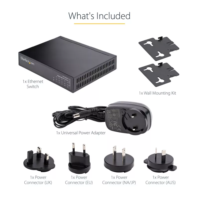 StarTech.com Μη διαχειριζόμενο Switch 2.5G – Switch Gigabit 5 θυρών – Μη διαχειριζόμενο Ethernet Switch 2.5GBASE-T – Ethernet Splitter – Τοποθέτηση σε ράγα DIN ή τοίχο – Multi-Gigabit – Auto-MDIX – 9K Jumbo