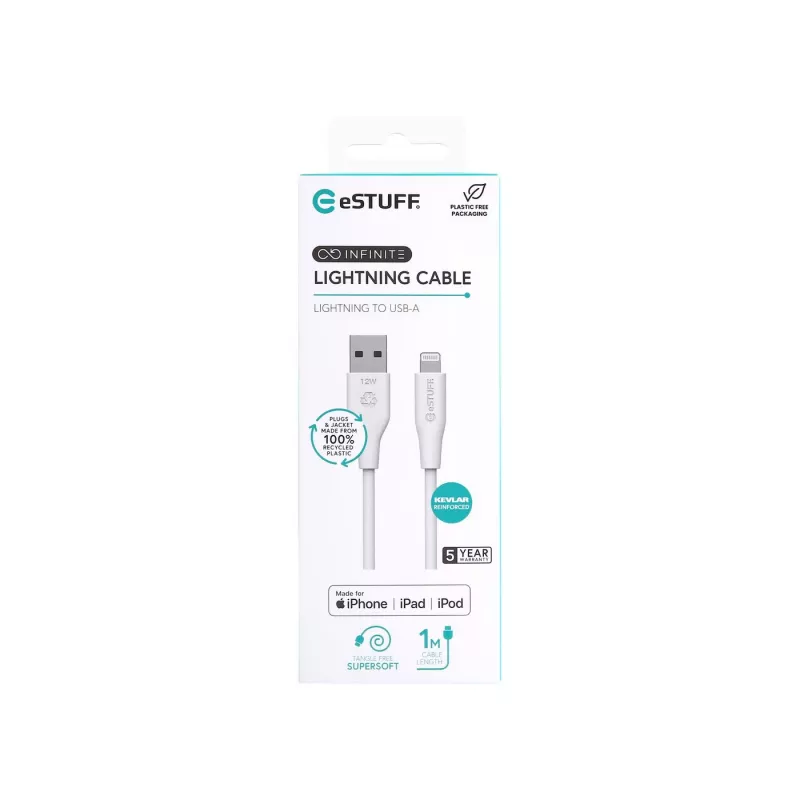 Καλώδιο Lightning eSTUFF ES601170 1m USB-A 2,4A 5V Λευκό