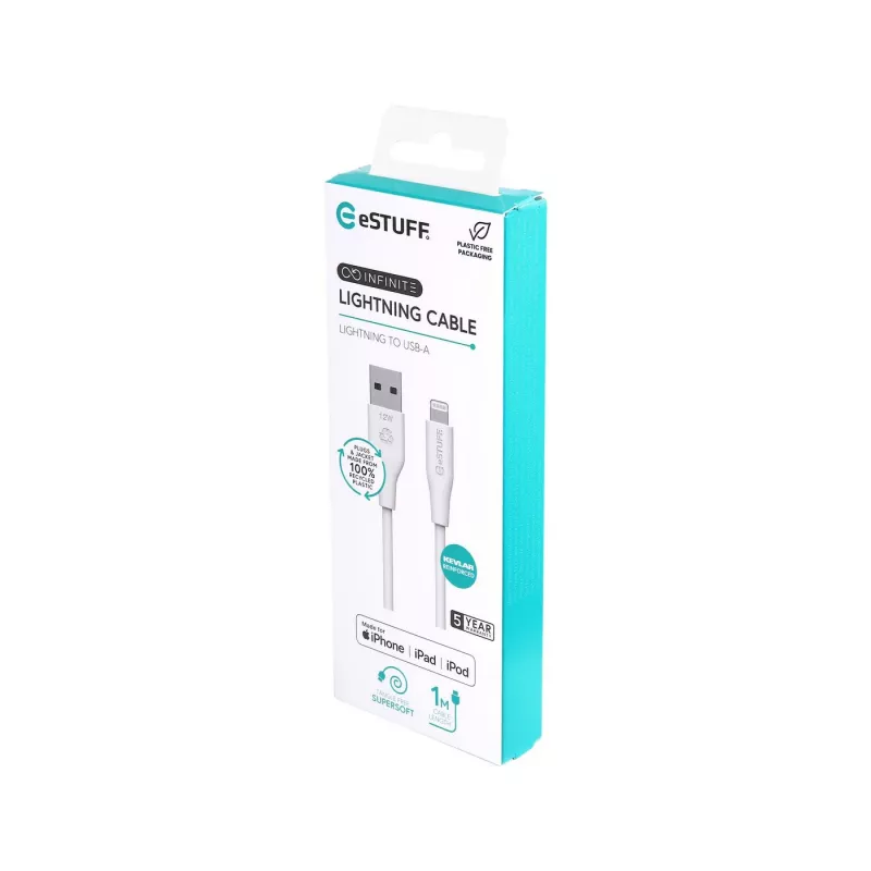 Καλώδιο Lightning eSTUFF ES601170 1m USB-A 2,4A 5V Λευκό