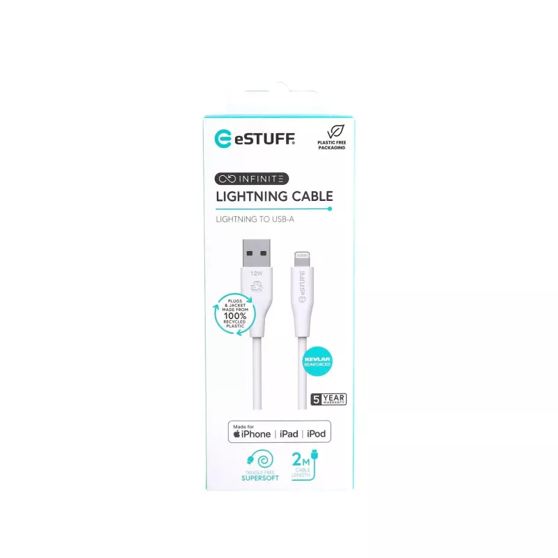 Καλώδιο Lightning eSTUFF ES601270 2 m Λευκό 2,4 A