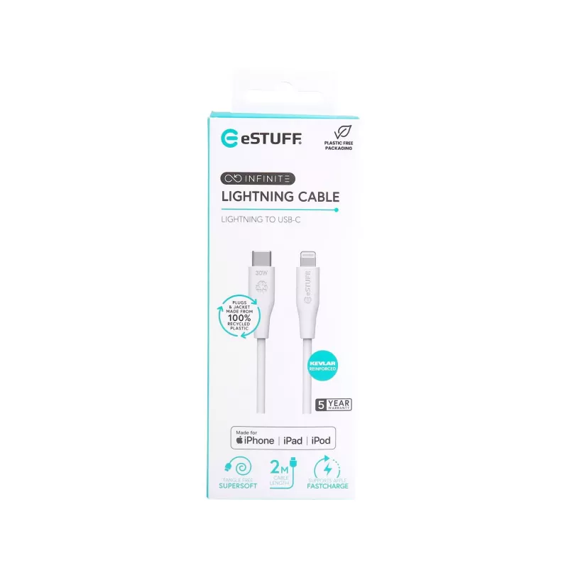 Καλώδιο Lightning eSTUFF ES602270 3m USB-C 2,4A Λευκό