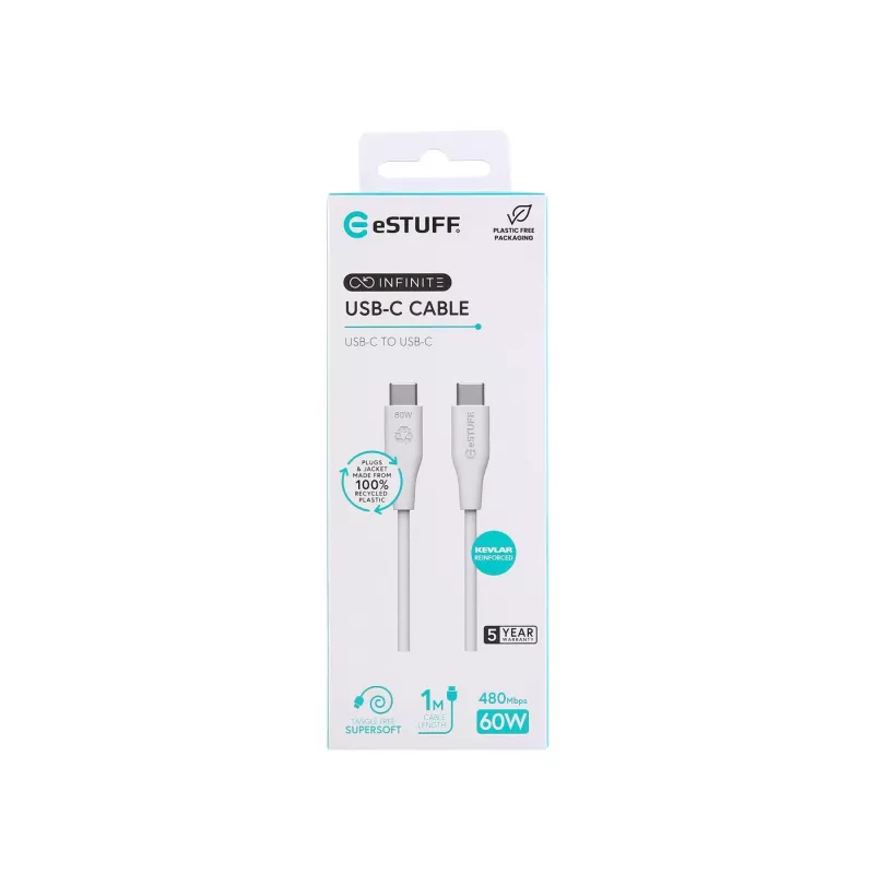 Καλώδιο USB eSTUFF ES604170 USB 2.0 1 m USB-C λευκό