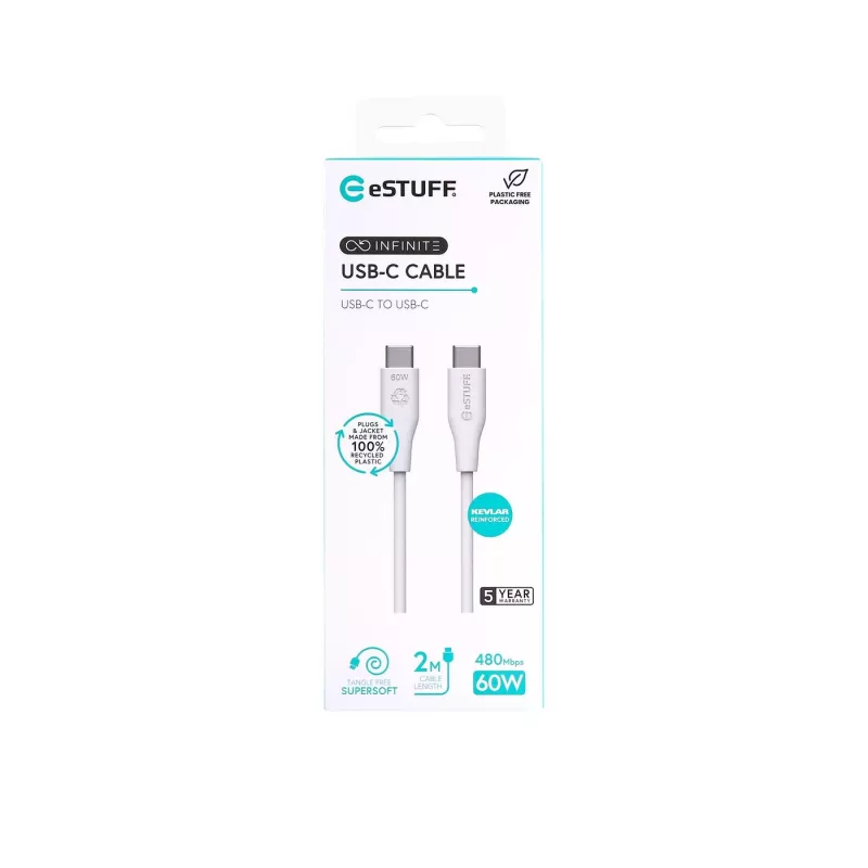 Καλώδιο USB eSTUFF ES604270 2m USB C λευκό USB 2.0 0,48 Gbit/s