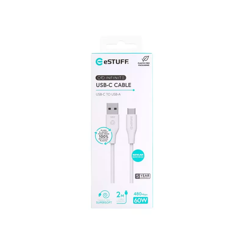Καλώδιο USB eSTUFF ES605270 USB 2.0 2 m USB-C USB-A λευκό