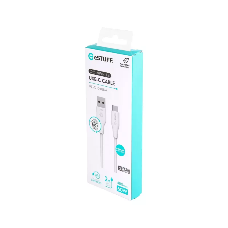 Καλώδιο USB eSTUFF ES605270 USB 2.0 2 m USB-C USB-A λευκό