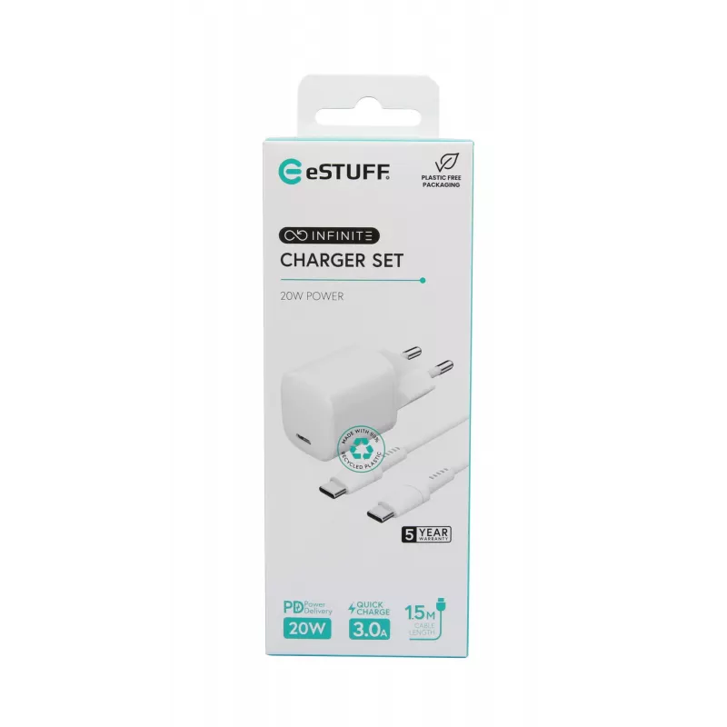 Φορτιστής φορητών συσκευών eSTUFF ES637500 12V USB Type-C 1,5m λευκό
