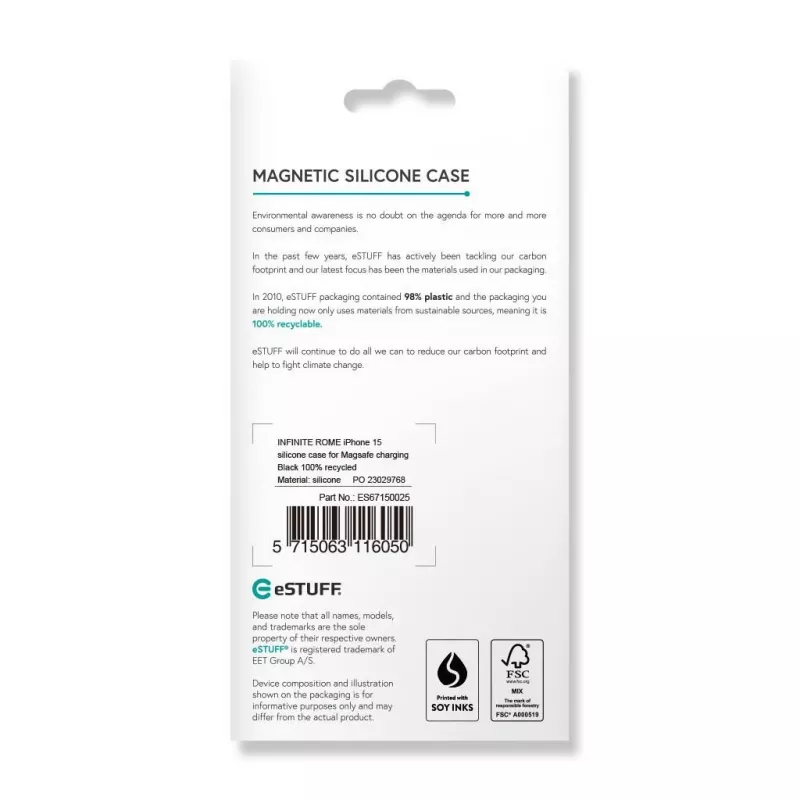 eSTUFF ES67150025 Infinite Rome μαγνητική πίσω θήκη για iPhone 15, συμβατή με MagSafe, πολυανθρακικό/σιλικόνη, μαύρη