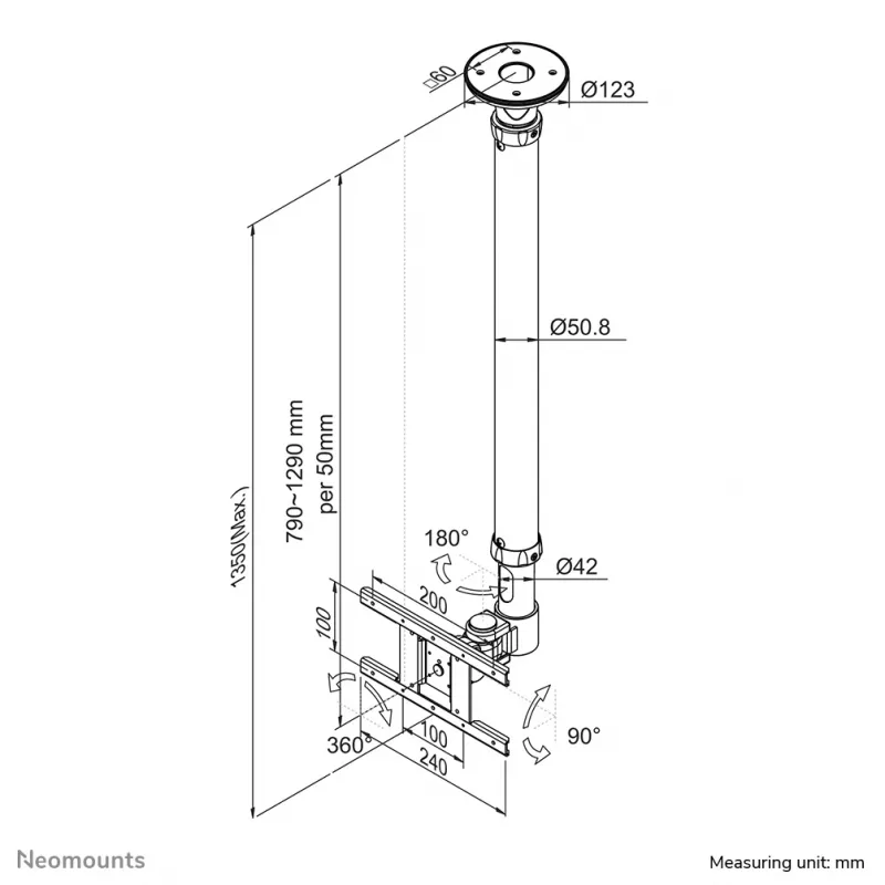 Neomounts FPMA-C100SILVER Βάση οροφής οθόνης/τηλεόρασης 10-30 ίντσες - h 79-129 cm