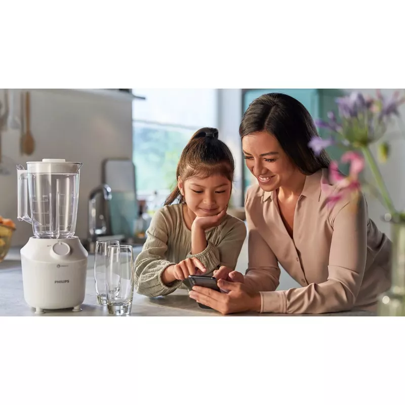 Επιτραπέζιο Μπλέντερ Philips HR2041/00 — 450 W, Δοχείο Πλαστικό 1,9 L, Λεπίδες Ατσαλιού, Λευκό