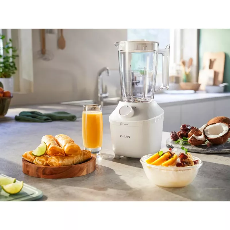 Επιτραπέζιο Μπλέντερ Philips HR2041/00 — 450 W, Δοχείο Πλαστικό 1,9 L, Λεπίδες Ατσαλιού, Λευκό