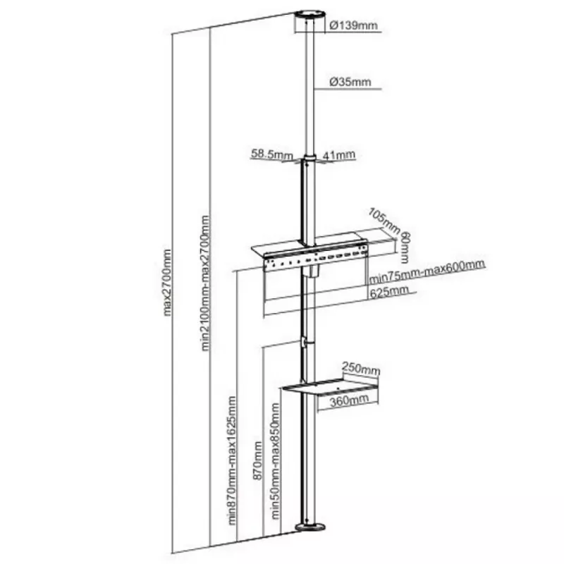 Techly ICA-TR32 βάση/στήριγμα TV 177,8 cm (70 ίντσες) ασημί