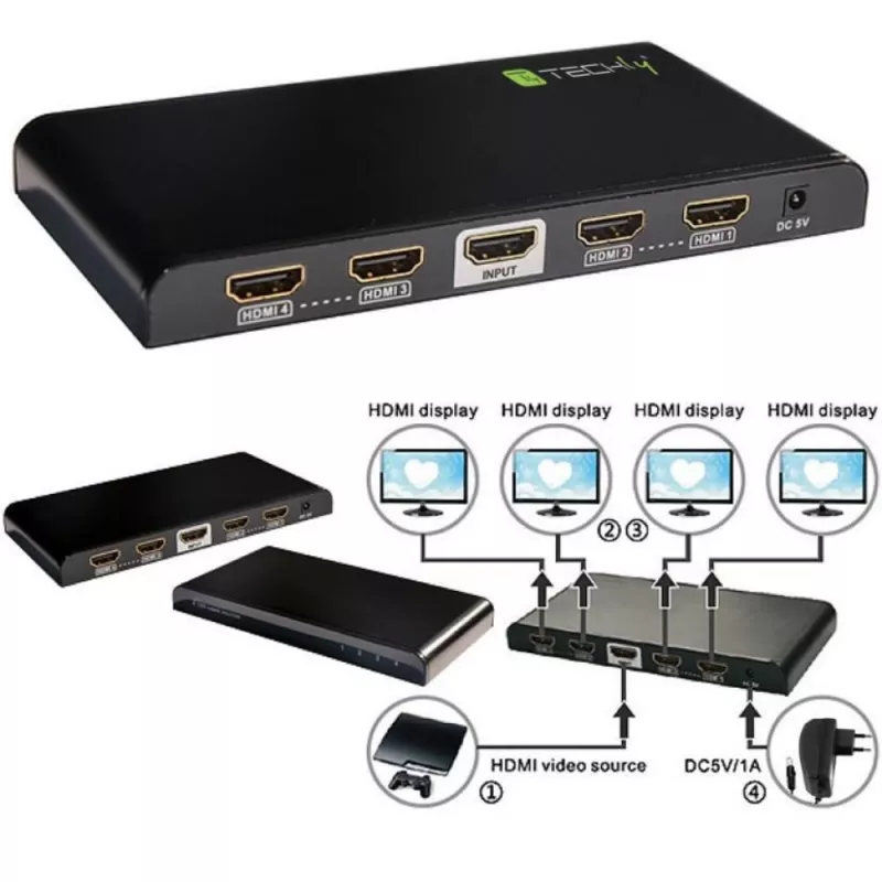 Techly Διαχωριστής HDMI 2.0 4K UHD 3D 4 θυρών