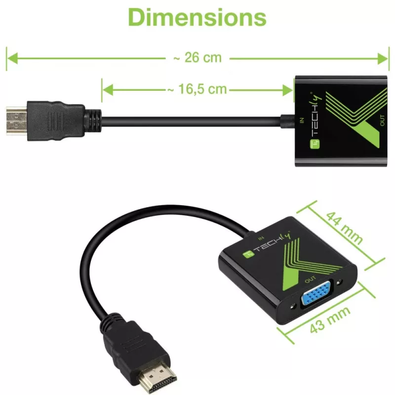 Techly Προσαρμογέας μετατροπέα καλωδίου HDMI σε VGA με ήχο IDATA HDMI-VGA2A