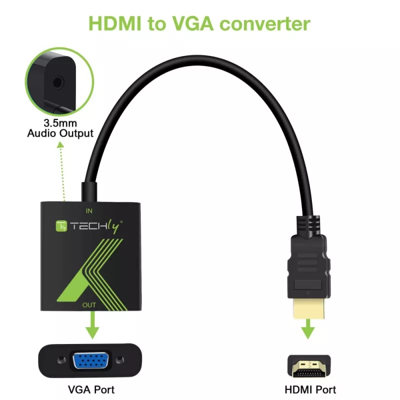 Techly Προσαρμογέας μετατροπέα καλωδίου HDMI σε VGA με ήχο IDATA HDMI-VGA2A