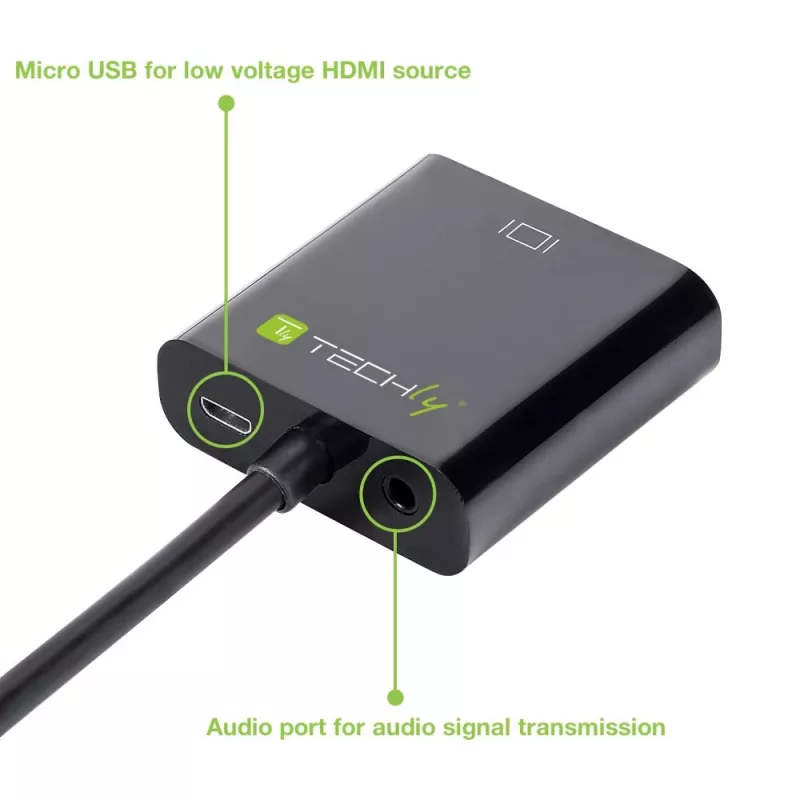Techly Προσαρμογέας μετατροπέα καλωδίου HDMI σε VGA με Micro USB και ήχο IDATA HDMI-VGA2AU
