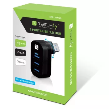 Techly IUSB3-HUB3-ROTB Κόμβος διασύνδεσης USB 3.2 Gen 1 (3.1 Gen 1) Type-A 5000 Mbit/s Μαύρο