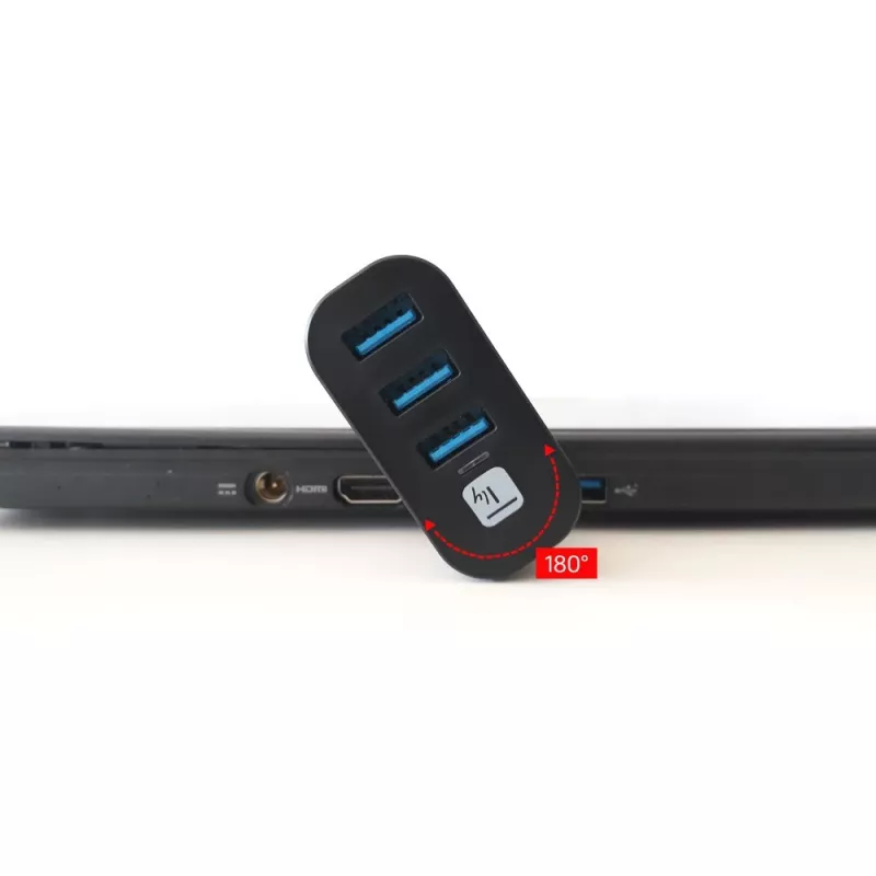 Techly IUSB3-HUB3-ROTB διανομέας USB 3.0 3 θυρών, περιστρεφόμενος βύσμα USB-A 180°, με καλώδιο, μαύρος