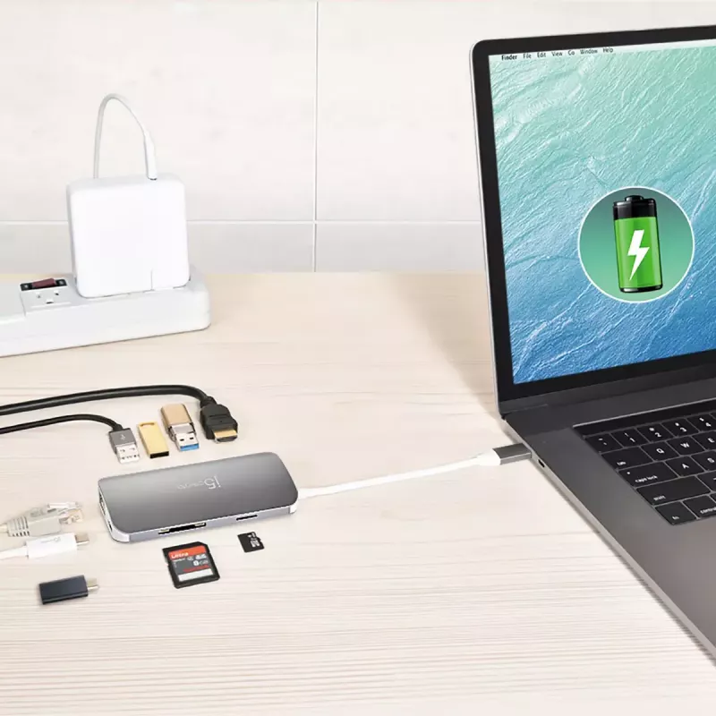 j5create JCD383 USB-C™ 9-in-1 Multi-Adapter, Ασημί και Λευκό