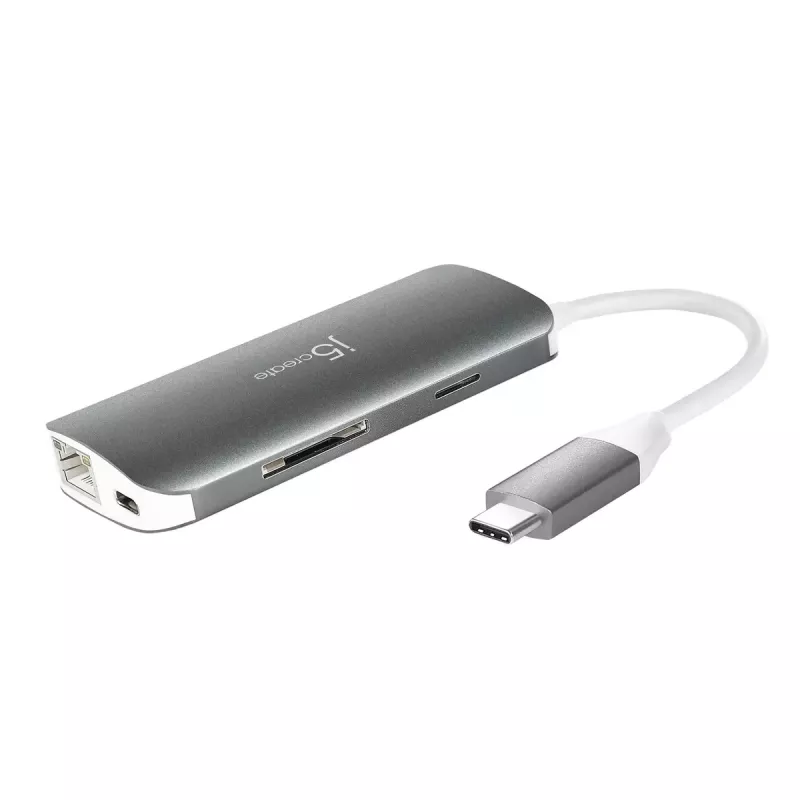 j5create JCD383 USB-C™ 9-in-1 Multi-Adapter, Ασημί και Λευκό