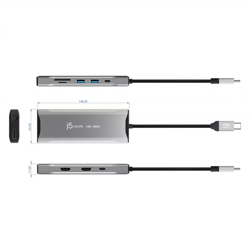 j5create JCD397-N 4K60 Elite USB-C Multi-Monitor Mini Dock Ενσύρματο USB 3.2 Gen 1
