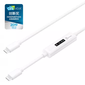 j5create JUCP14 USB-C™ 2.0 σε USB-C™ Καλώδιο με δυναμικό OLED-μετρητή ισχύος, Λευκό, 1,2 m