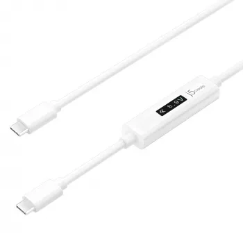 j5create JUCP14 USB-C™ 2.0 σε USB-C™ Καλώδιο με δυναμικό OLED-μετρητή ισχύος, Λευκό, 1,2 m