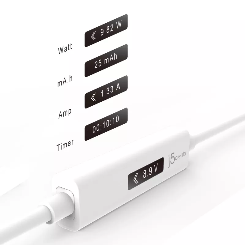 j5create JUCP14-N καλώδιο φόρτισης USB-C 2.0 σε USB-C με δυναμικό μετρητή ισχύος OLED