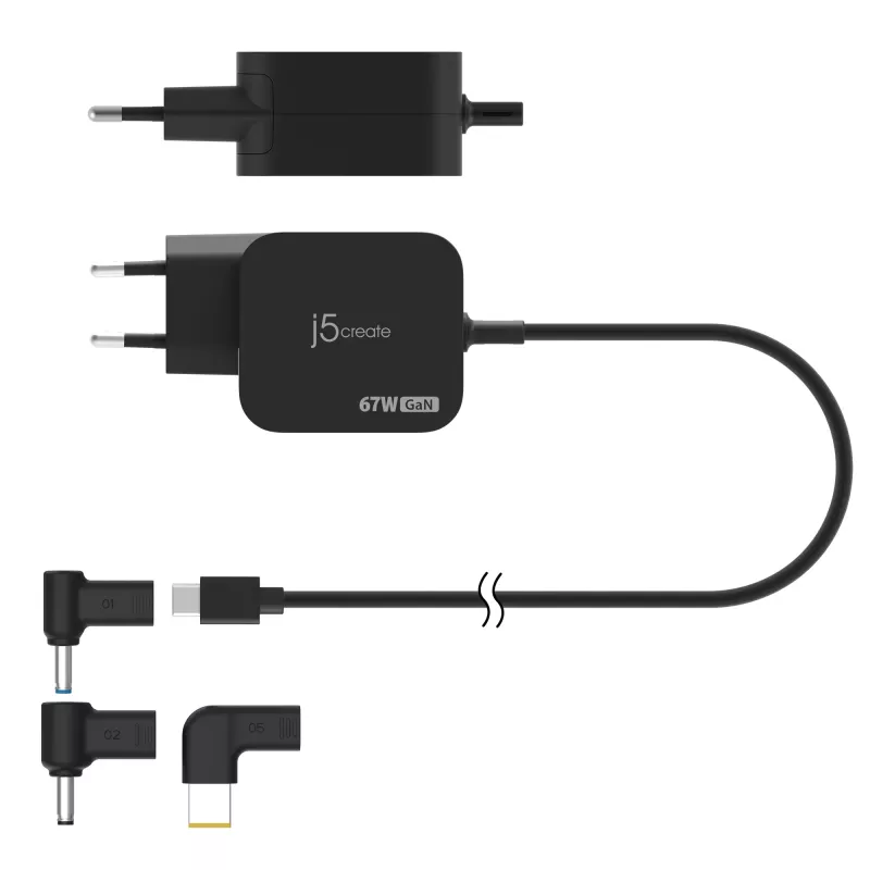 j5create JUP1565DCE3A-EN 67W GaN PD USB-C® Mini-φορτιστής με 3 τύπους DC-βυσμάτων - EU