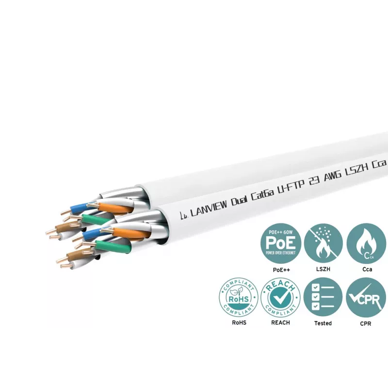 Cat6a U-FTP Dual Καλώδιο Δικτύου 4x2xAWG23 LSZH λευκό