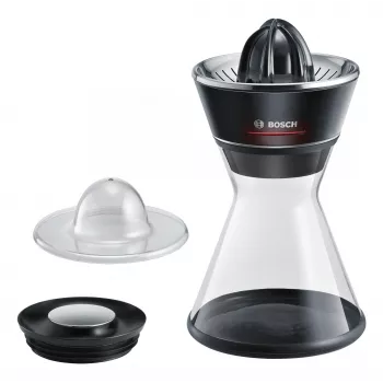 Στύφτης εσπεριδοειδών Bosch MCP72GPB — ηλεκτρικός στύφτης εσπεριδοειδών, ανοξείδωτο ατσάλι, δοχείο χυμού 1 λίτρου, μαύρο