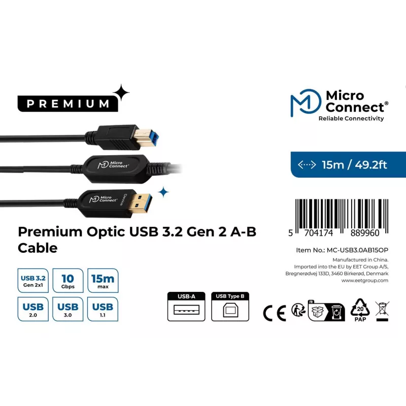 Microconnect MC-USB3.0AB15OP καλώδιο USB USB 3.2 Gen 2 (3.1 Gen 2) 15 m USB A USB B μαύρο