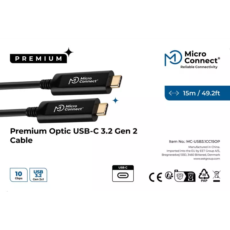 Microconnect MC-USB3.1C15OP καλώδιο USB USB 3.2 Gen 2 (3.1 Gen 2) 15 m USB C μαύρο