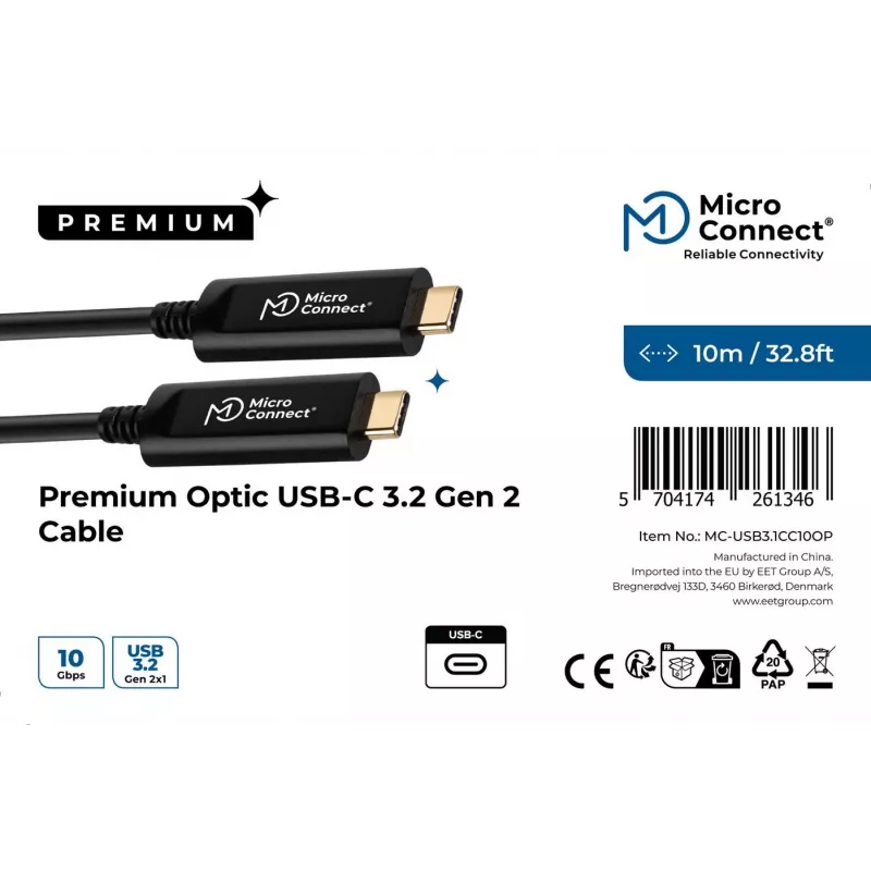 Microconnect MC-USB3.1CC10OP καλώδιο USB USB 3.2 Gen 2 (3.1 Gen 2) 10 m USB C μαύρο