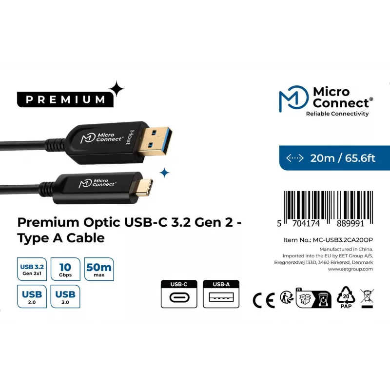 MicroConnect MC-USB3.2CA20OP οπτικό καλώδιο Premium Optic USB 3.2, USB-A σε USB-C, 20 m