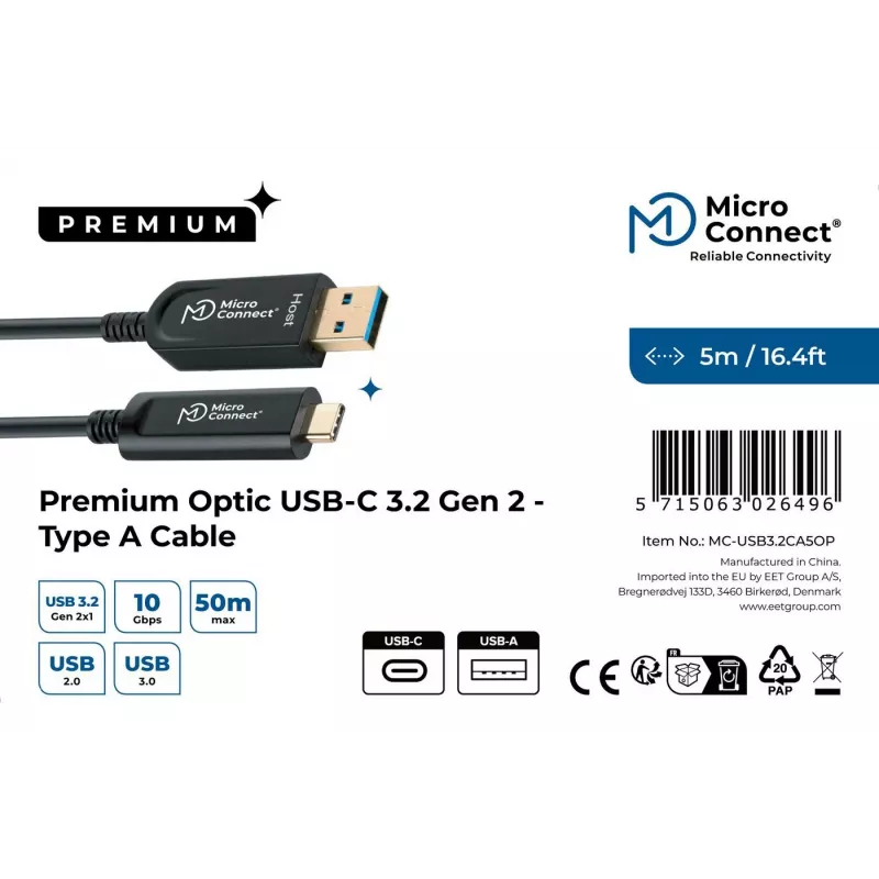 MicroConnect MC-USB3.2CA5OP οπτικό καλώδιο Premium Optic USB 3.2, USB-A σε USB-C, 5 m