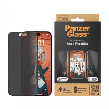 PanzerGlass ® Μεμβράνη προστασίας οθόνης Privacy iPhone 15 Plus | Ultra-Wide Fit με EasyAligner