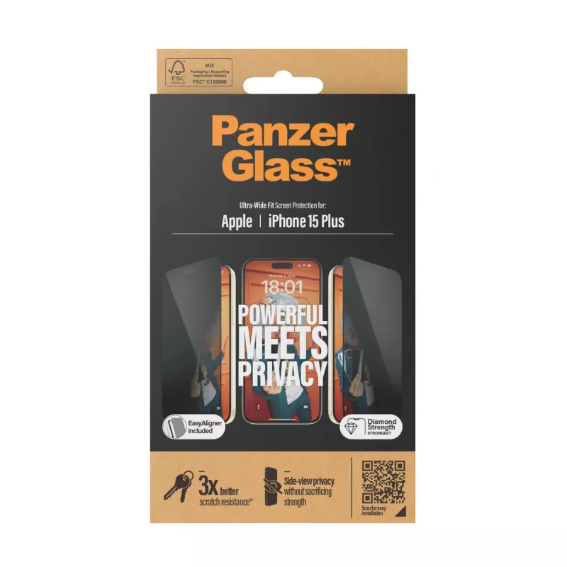 PanzerGlass ® Μεμβράνη προστασίας οθόνης Privacy iPhone 15 Plus | Ultra-Wide Fit με EasyAligner