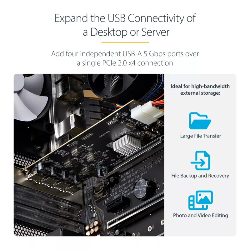 StarTech.com Κάρτα USB PCIe 4 θυρών, USB 3.2 5 Gbit/s, κάρτα επέκτασης PCI Express με 4 ανεξάρτητους ελεγκτές USB, 4 θύρες USB-A, Windows/macOS/Linux