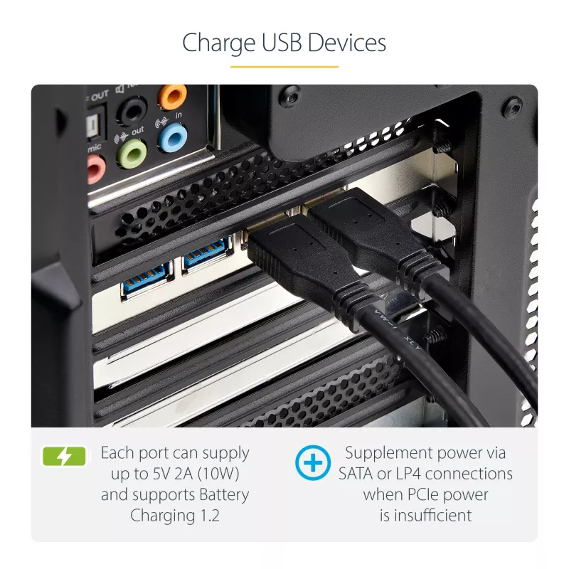 StarTech.com Κάρτα USB PCIe 4 θυρών, USB 3.2 5 Gbit/s, κάρτα επέκτασης PCI Express με 4 ανεξάρτητους ελεγκτές USB, 4 θύρες USB-A, Windows/macOS/Linux