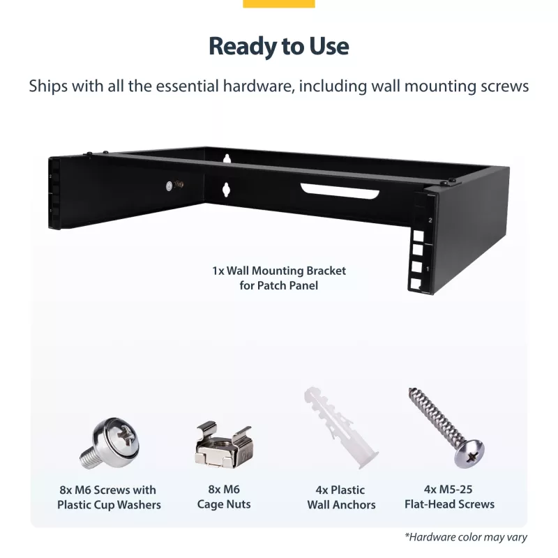 StarTech.com RACK-2U-14-BRACKET ικρίωμα δικτύου τοίχου 2U 19 ιντσών, βάθος 14 ιντσών (χαμηλό προφίλ), βάση για patch panel, αντοχή φορτίου 35 kg (77 lbs), μαύρο