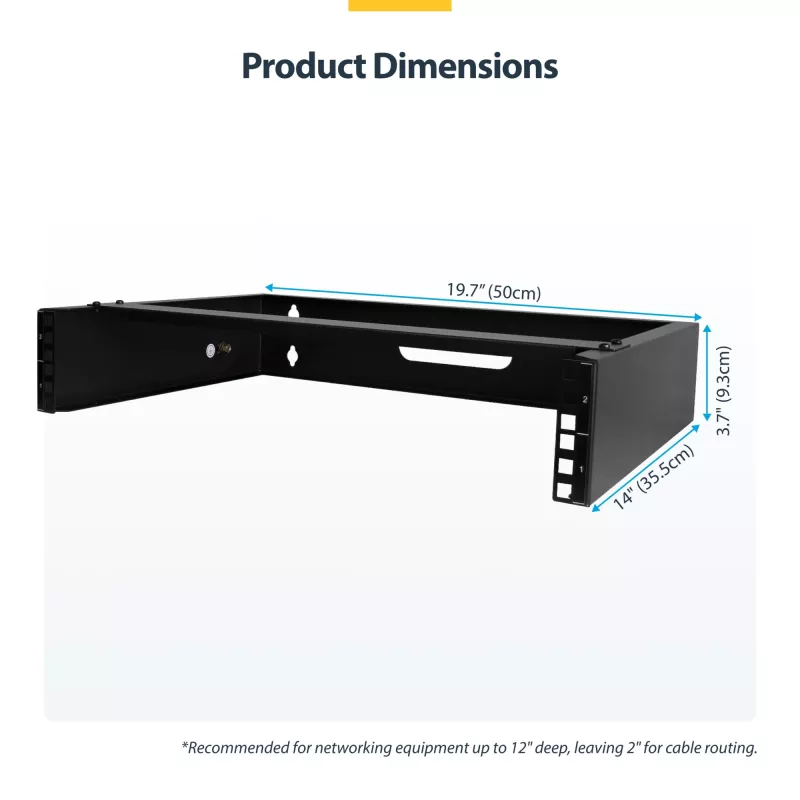 StarTech.com RACK-2U-14-BRACKET ικρίωμα δικτύου τοίχου 2U 19 ιντσών, βάθος 14 ιντσών (χαμηλό προφίλ), βάση για patch panel, αντοχή φορτίου 35 kg (77 lbs), μαύρο