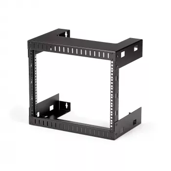 StarTech.com 8U 19 inch βάση τοίχου δικτυακό rack – 12 inch βάθος 2-στυλο Open-Frame rack δωματίου διακομιστή για εξοπλισμό δεδομένων/AV/IT/υπολογιστών/patch panel με παξιμάδια κλωβού και βίδες, 135 lb αντοχή, μαύρο (RK812WALLO)