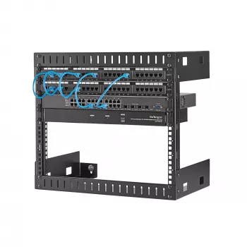 StarTech.com 8U 19 inch βάση τοίχου δικτυακό rack – 12 inch βάθος 2-στυλο Open-Frame rack δωματίου διακομιστή για εξοπλισμό δεδομένων/AV/IT/υπολογιστών/patch panel με παξιμάδια κλωβού και βίδες, 135 lb αντοχή, μαύρο (RK812WALLO)