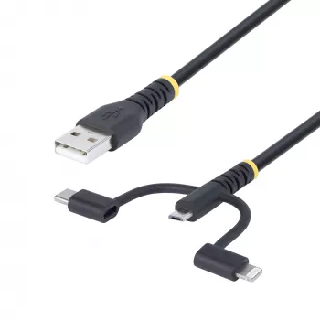 StarTech.com 1m ανθεκτικό καλώδιο πολλαπλής φόρτισης USB, USB σε Lightning/Micro-USB/Type-C, Apple MFi πιστοποιημένο, θήκη Aramid, καθολικό 3-in-1 καλώδιο φόρτισης USB για iPhone/iPad/Android