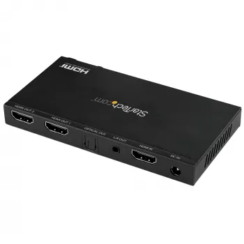 StarTech.com Διαχωριστής HDMI 2 θυρών (1x2) – Διαχωριστής ήχου-εικόνας HDMI 2.0 4K 60Hz UHD με Scaler και Audio Extractor (3,5 mm/SPDIF) – Διπλός διαχωριστής HDMI (1 είσοδος 2 έξοδοι) – Αντιγραφή EDID – TV/Προβολέας